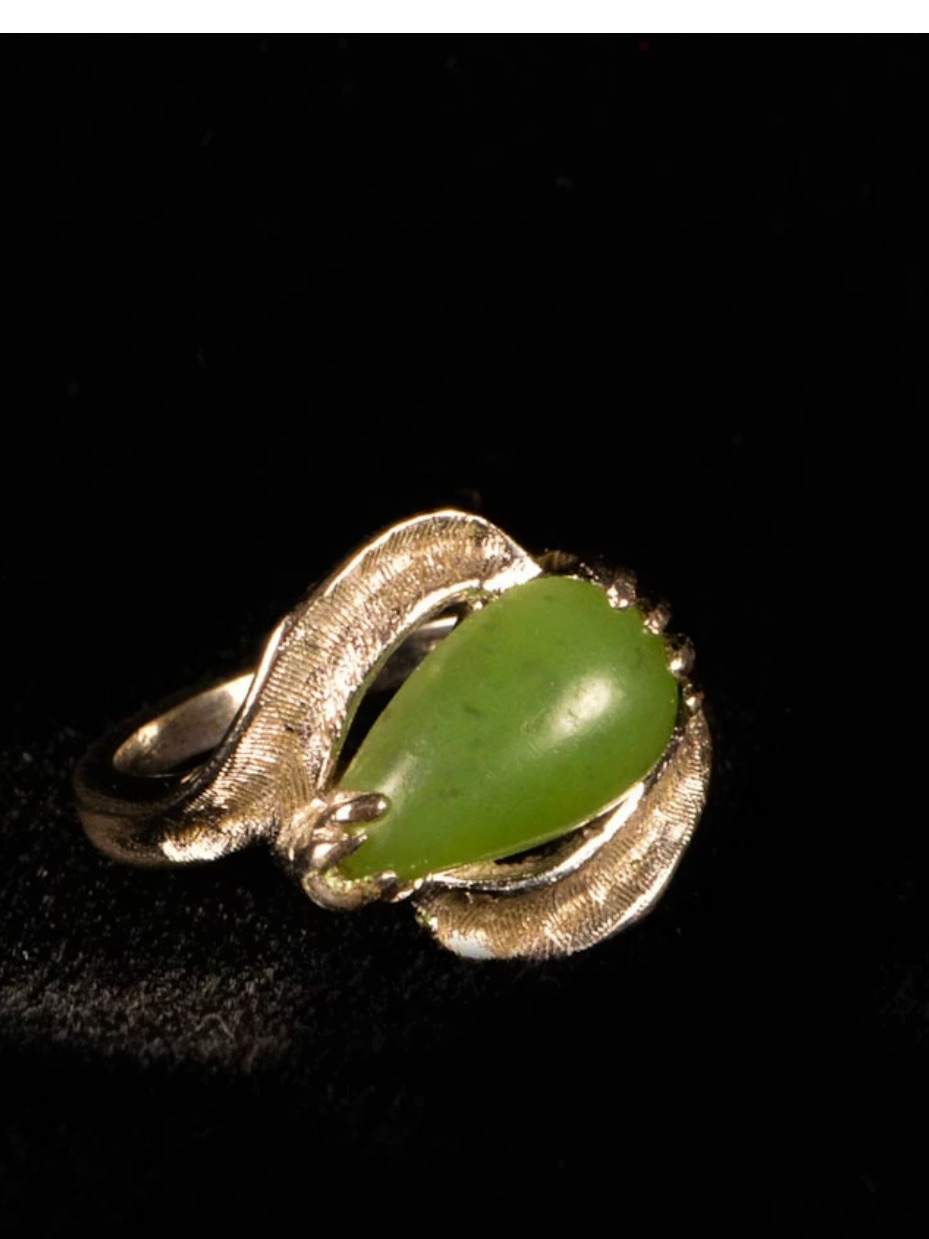 Jade Ring With A Teardrop Stone In A Gorgeous Vintage Setting